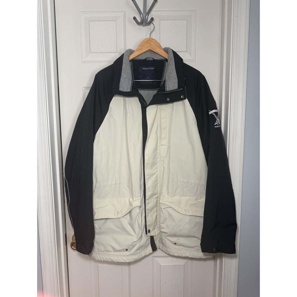 Vintage Nautica Men's Fleece Lined Winter Coat In Navy/Cream Size Large